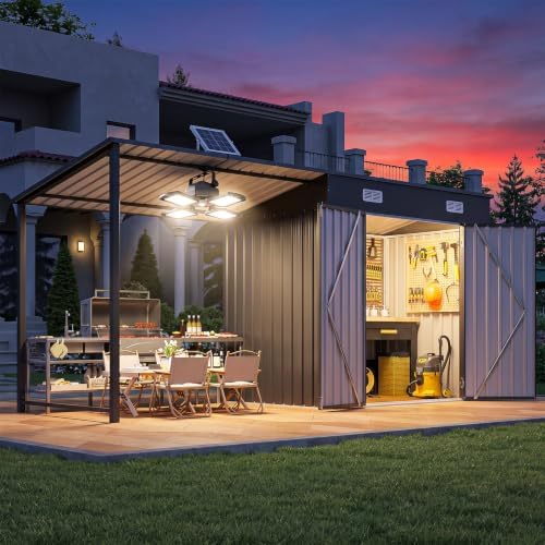 Outdoor Lighting Gazebo - 6x4FT Outdoor Storage Shed & Hardtop